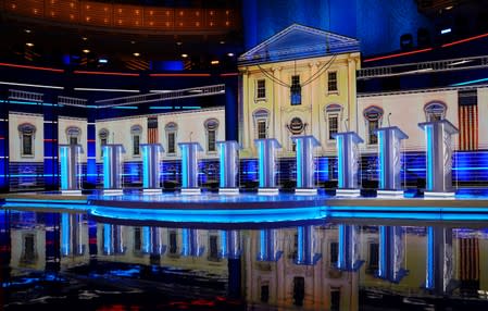 The stage of the first 2020 U.S. presidential election Democratic candidates debate is seen in Miami