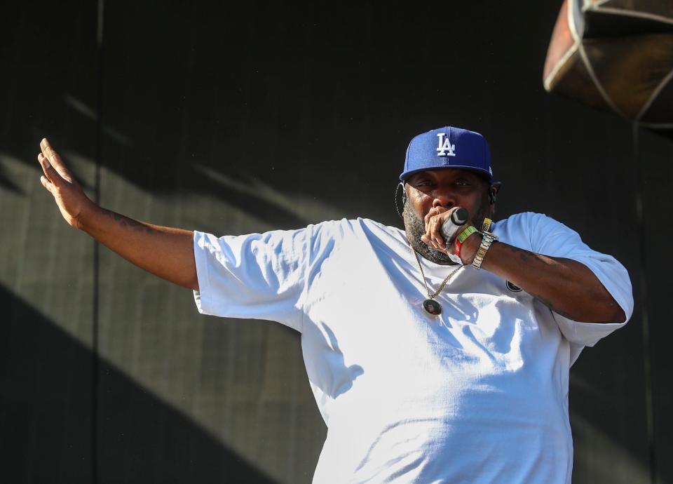 Killer Mike of Run The Jewels performs on the stage on the main stage during the Coachella Valley Music and Arts Festival in Indio, Calif., Sunday, April 17, 2022.
