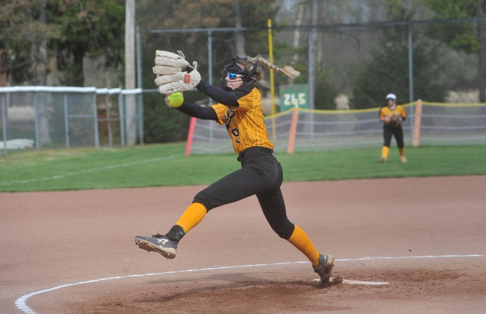 Colonel Crawford's Lauren Frietchen pitches against Mohawk.