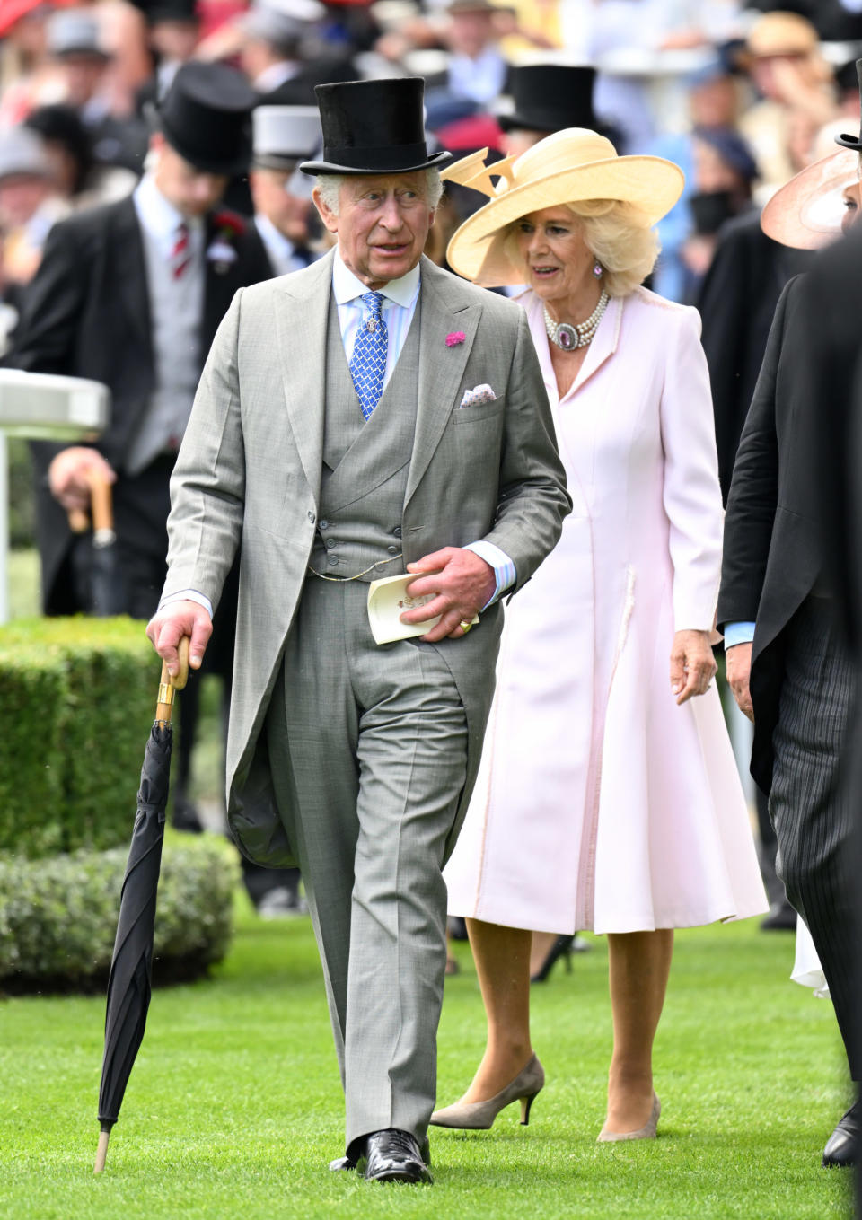 Queen Camilla and King Charles III attend day two of Royal Ascot 2023 at Ascot Racecourse on June 21, 2023 in Ascot, England. (Photo by Karwai Tang/WireImage)