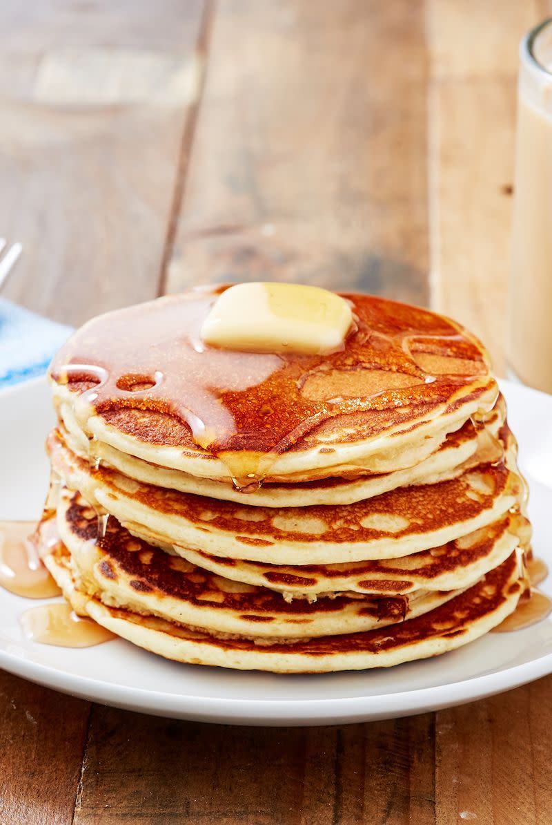 <p>Look no further for the perfect homemade pancake recipe! Served with some oven-baked bacon, <a href="https://www.delish.com/uk/cooking/recipes/a29577587/english-breakfast-traybake/" rel="nofollow noopener" target="_blank" data-ylk="slk:breakfast;elm:context_link;itc:0;sec:content-canvas" class="link ">breakfast</a> couldn't be any more perfect.</p><p>Get the <a href="https://www.delish.com/uk/cooking/recipes/a30413750/perfect-pancakes-recipe/" rel="nofollow noopener" target="_blank" data-ylk="slk:Pancakes;elm:context_link;itc:0;sec:content-canvas" class="link ">Pancakes</a> recipe.</p>