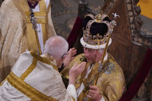 The King is crowned with St Edward’s Crown