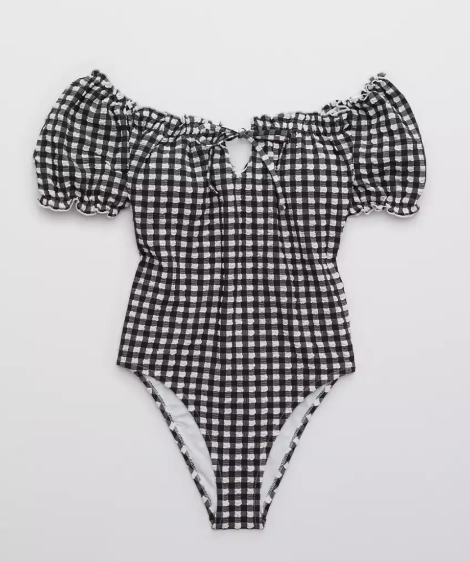 Aerie Gingham Puff Sleeve One Piece Swimsuit (Photo via Aerie)