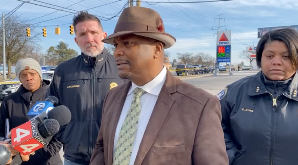 Detroit Police Chief James White addresses reporters on Monday, Jan. 16, 2023 about an officer-involved shooting on the city's west side