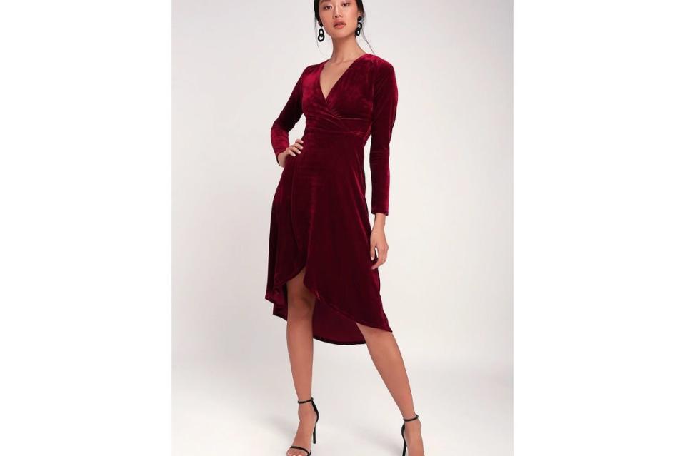 Lulus Velvet Long Sleeve Midi Dress