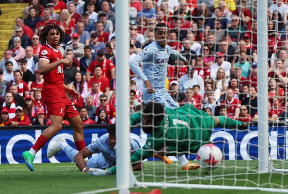 Jacob Ramsey puts Aston Villa in front at Anfield (Reuters)