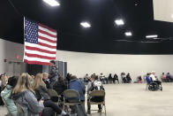 This photo provided by Craig Ceecee shows a tornado shelter opened by the Oktibbeha County Emergency Management agency on Tuesday, Nov. 29, 2022, in Starkville, Miss. Ceecee, a meteorologist at Mississippi State University, said the shelter is located in a dome-shaped multipurpose facility capable of withstanding 250 mph winds. (Craig Ceecee via AP)