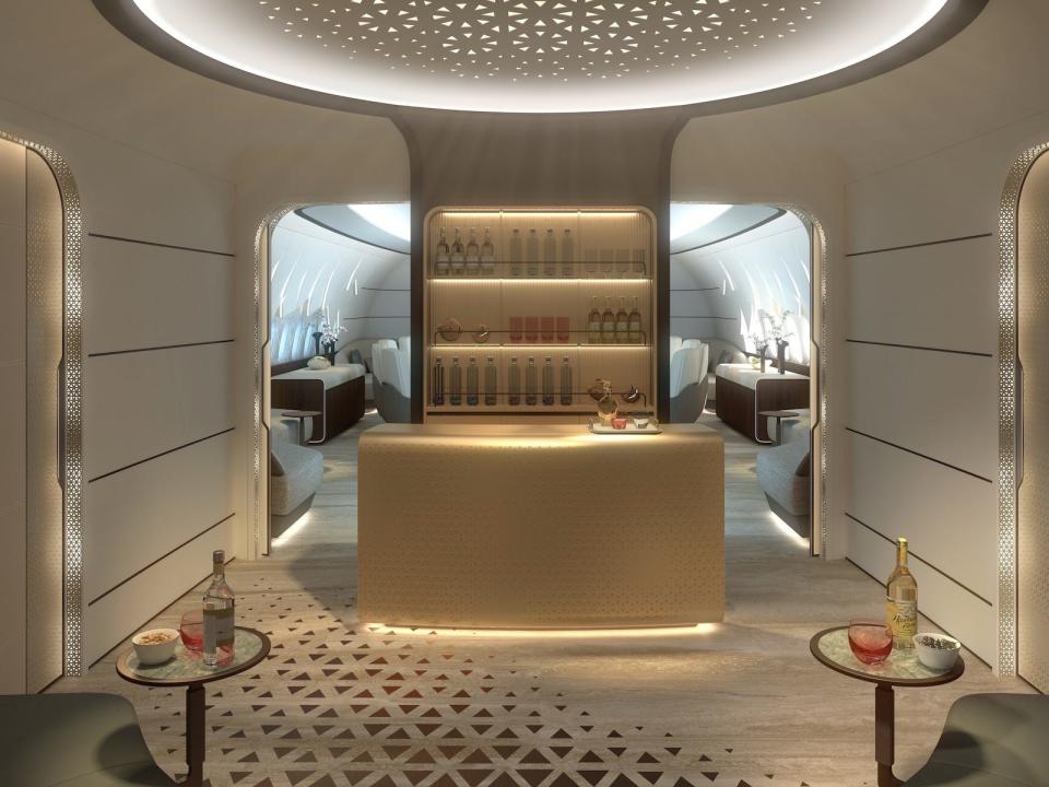 Lufthansa Technik BBJ 777-9 reception area concept image.