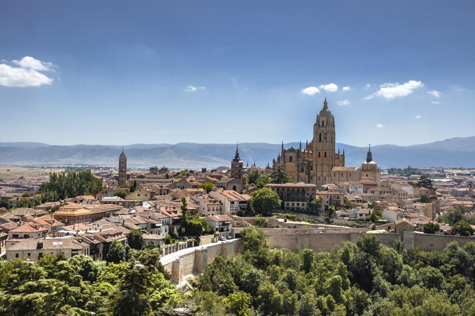 panoramic view of the historic center of segovia from the alcazar, segovia, spain