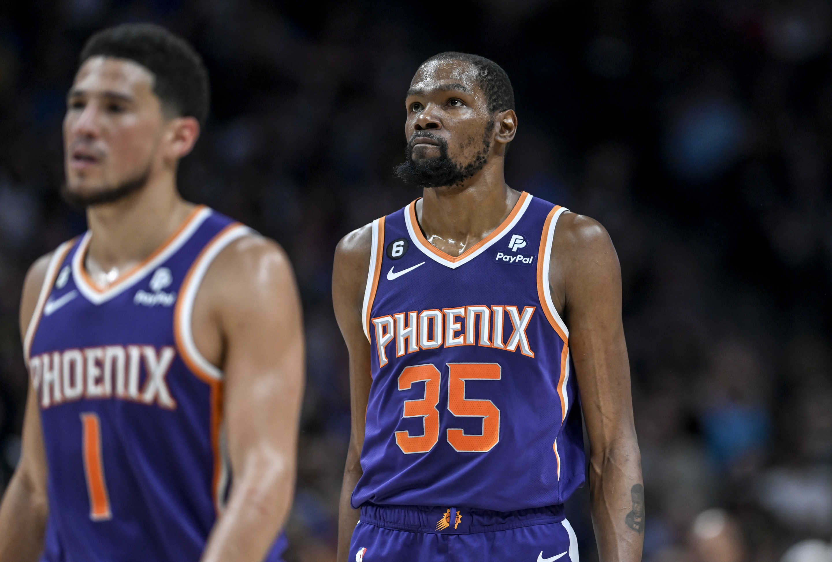 Kevin Durant may need Devin Booker to ascend to a Level 1-caliber player to get the Phoenix Suns a title. (Photo by AAron Ontiveroz/The Denver Post)