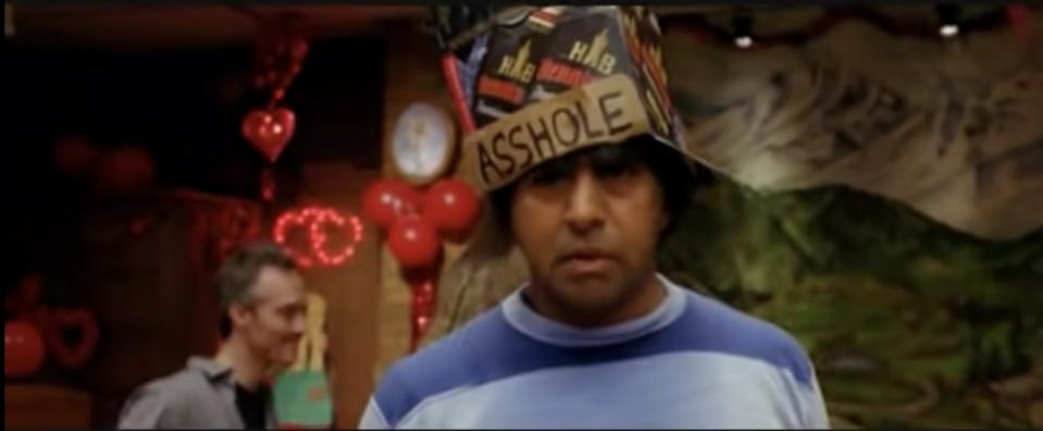 Man wearing asshole hat in "Beerfest"