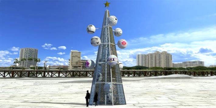 河樂廣場豐盛之樹「光之希望」模擬圖。（觀光旅遊局提供）