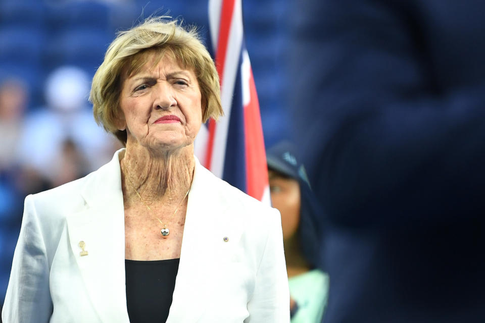 Margaret Court looks on during a Tennis Hall of Fame ceremony on day nine of the 2020 Australian Open at Melbourne Park on January 28, 2020 in Melbourne, Australia.
