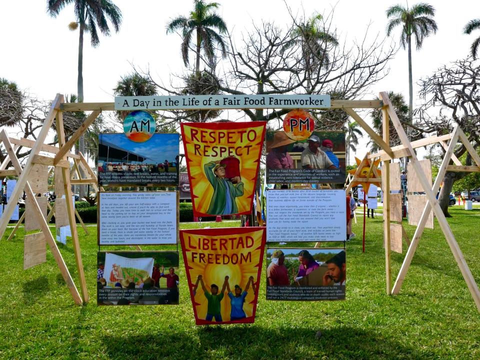 The Coalition of Immokalee Workers set up several art pieces at Bradley Park on Friday, the first of the three-day Farmworker Freedom Festival presented by the coalition to highlight the Fair Food Program in Palm Beach.