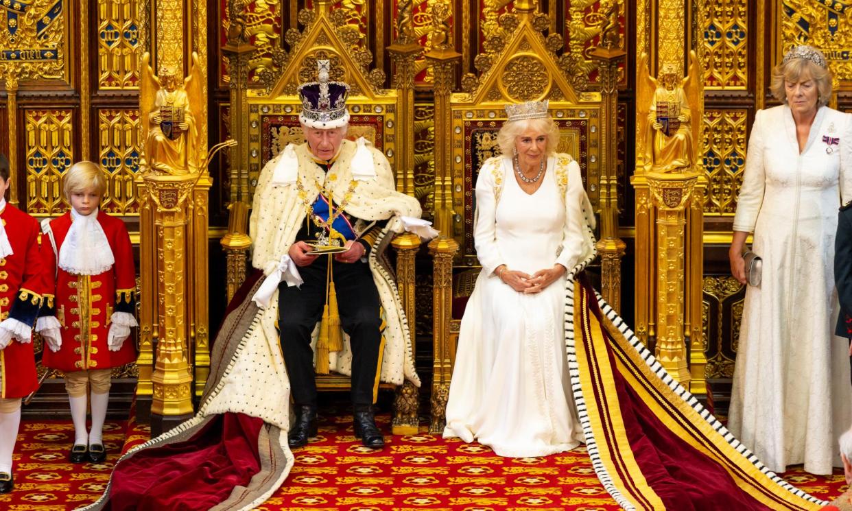 <span>A picture of ‘ludicrously bejewelled’ royals above a story about poverty on the front page caught Claire Whatley’s attention.</span><span>Photograph: House of Lords/EPA</span>