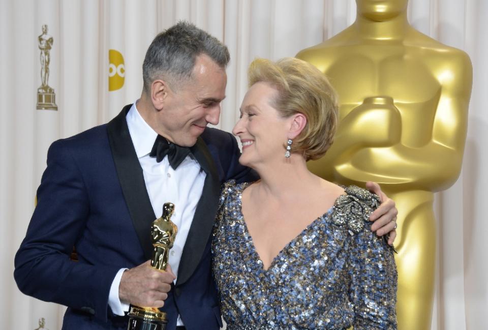 Three-time Oscar winners Daniel Day-Lewis and Meryl Streep — shown here at the 2013 ceremony — are once again in the running for Academy Awards (AFP Photo/JOE KLAMAR)