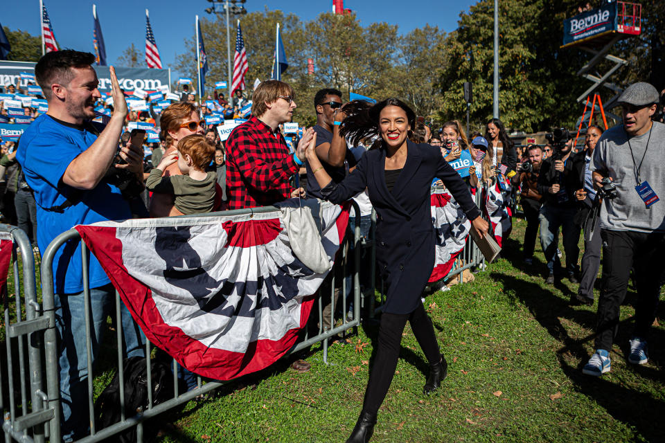 Ocasio-Cortez rallies fellow millennials at a Sanders campaign event in Queens, N.Y., on Oct. 19 | Michael Nigro—Sipa