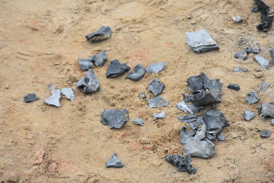 ERBIL, IRAQ - JANUARY 08: Pieces of missiles are seen at the site after Iran's Islamic Revolutionary Guard Corps (IRGC) targeted Ain al-Asad airbase in Iraq, a facility jointly operated by U.S. and Iraqi forces, at Bardarash district of Erbil in Iraq on January 08, 2020. (Photo by Ahsan Mohammed Ahmed Ahmed/Anadolu Agency via Getty Images)