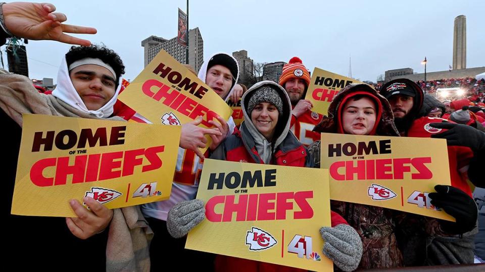 Thousands gathered at Union Station and Liberty Memorial hours before the start of the Super Bowl victory parade for the Kansas City Chiefs on Feb. 5, 2020.