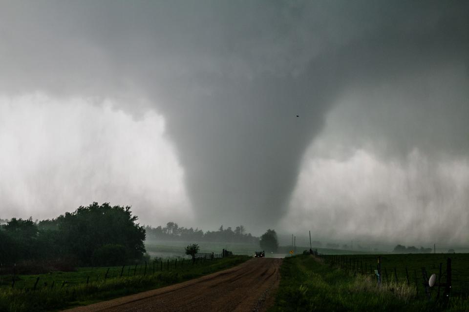 Large Tornado with greenery and trees in the foreground