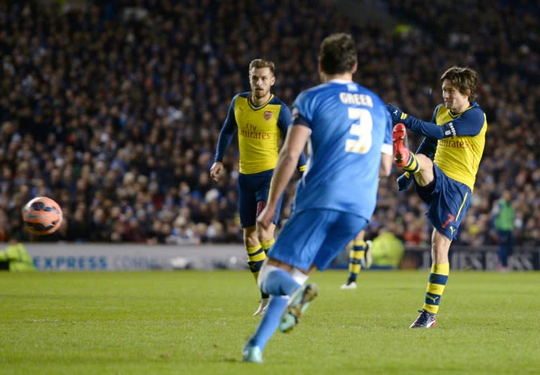 Brighton (in blue) play Arsenal in the FA Cup in January 2015