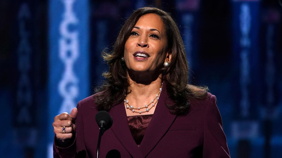U.S. Senator Kamala Harris (D-CA) accepts the Democratic vice presidential nomination during an acceptance speech delivered for the largely virtual 2020 Democratic National Convention from the Chase Center in Wilmington, Delaware, U.S., August 19, 2020.   (Kevin Lamarque/Reuters)