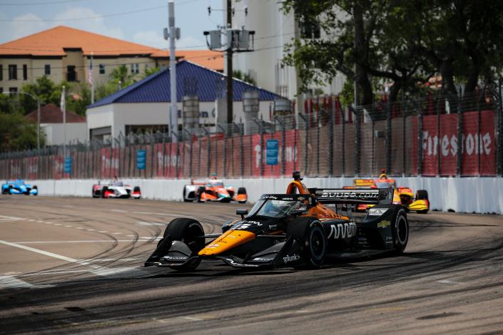 Pato O'Ward struggled Sunday, falling to 19th after qualifying 6th for IndyCar's street race in St. Pete.