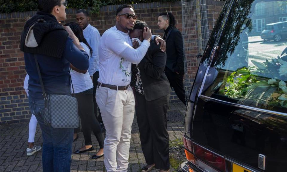 The vigil before the funeral of Edson Da Costa on the Woodcocks estate in Beckton, east London.