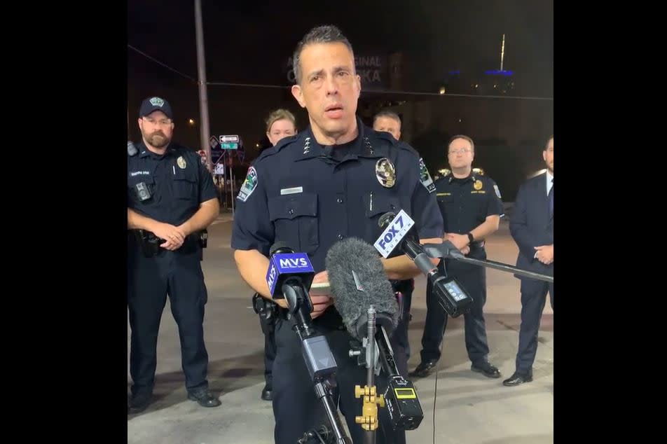 Acting Austin, Texas police chief Joseph Chacon gives an update on the 6th Street shooting (Austin PD/Facebook)