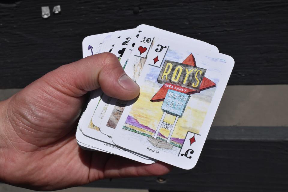 Artist Aaron Trotter illustrates symbols and landmarks of Palm Springs in his collection of playing cards.