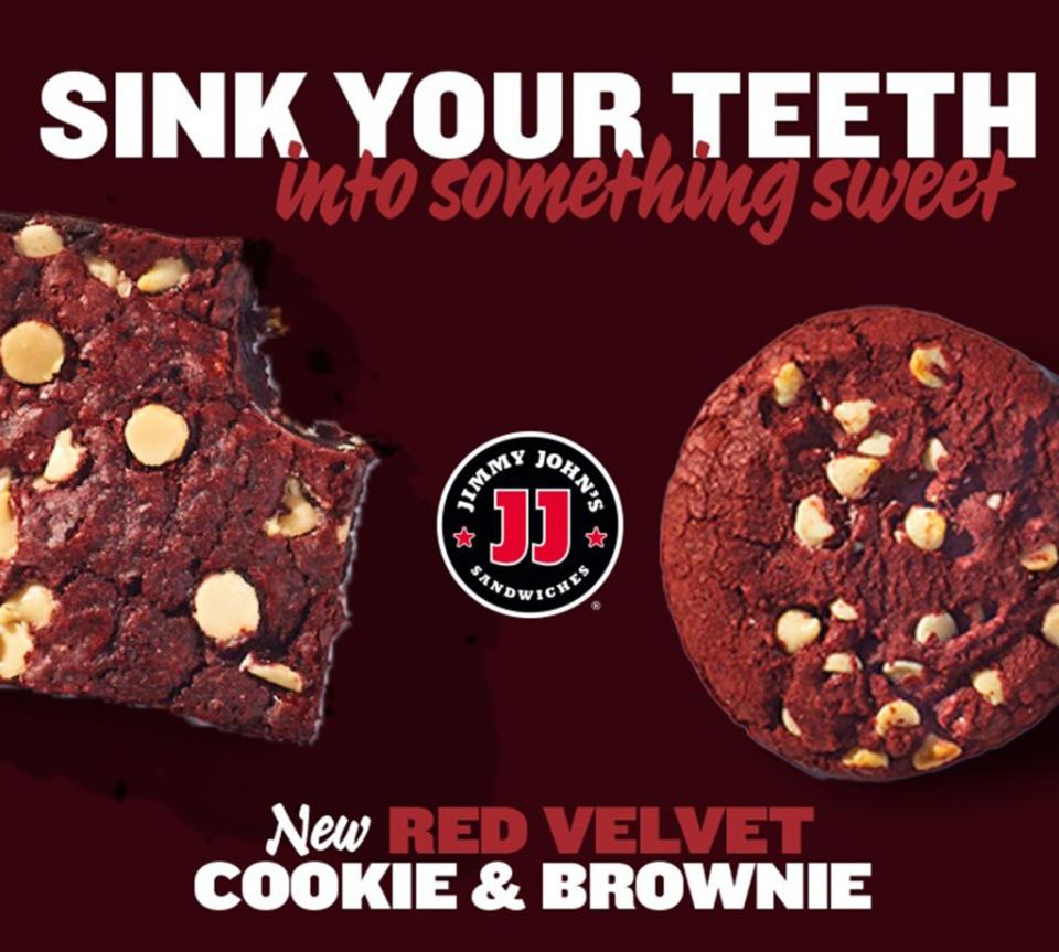 Both red velvet desserts from Jimmy John’s are the perfect hue to match Valentine’s Day vibes.