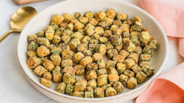 Pan fried okra in bowl