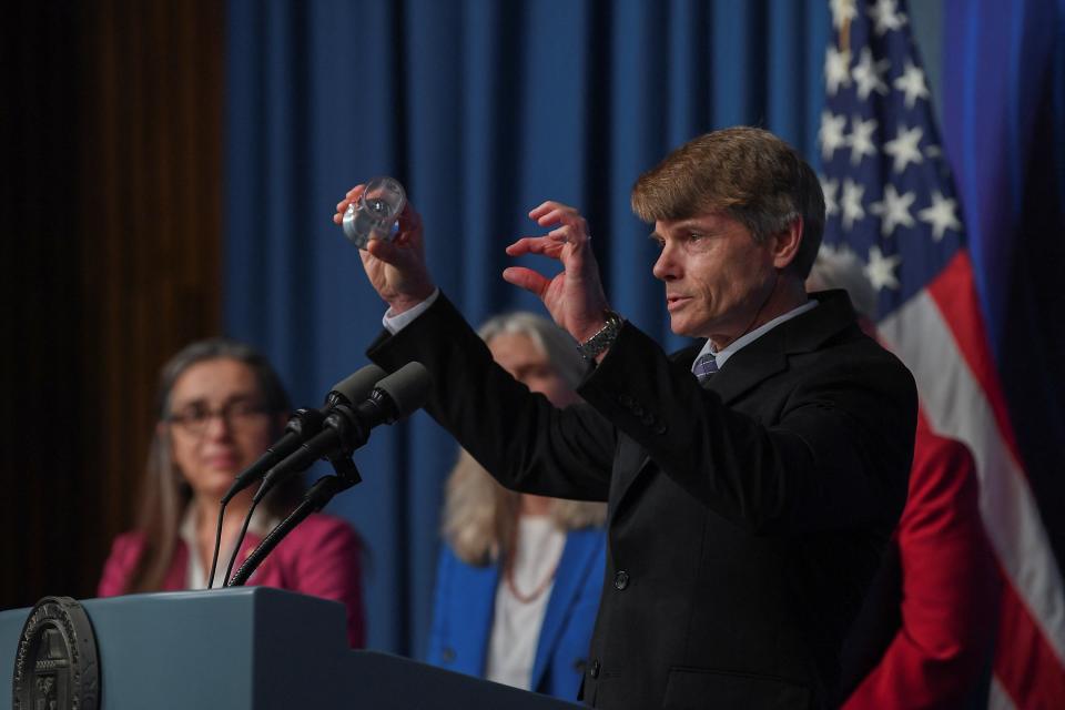 Dr. Marvin Adams, Deputy Administrator for Defense Programs of the Department of Energy's National Nuclear Security Administration holds up a visual aid (REUTERS)