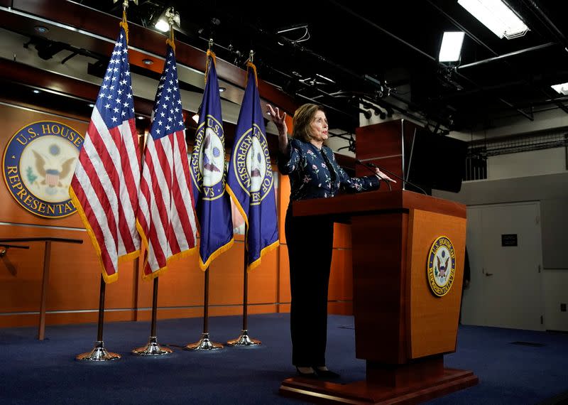 U.S. House Speaker Nancy Pelosi holds weekly news conference with Capitol Hill reporters in Washington