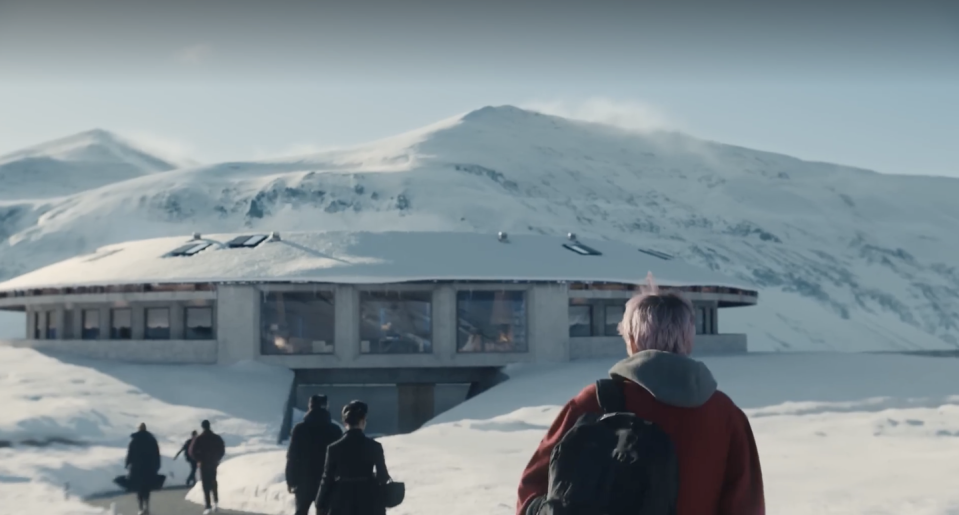 woman walking toward home in iceland in a murder at the end of the world