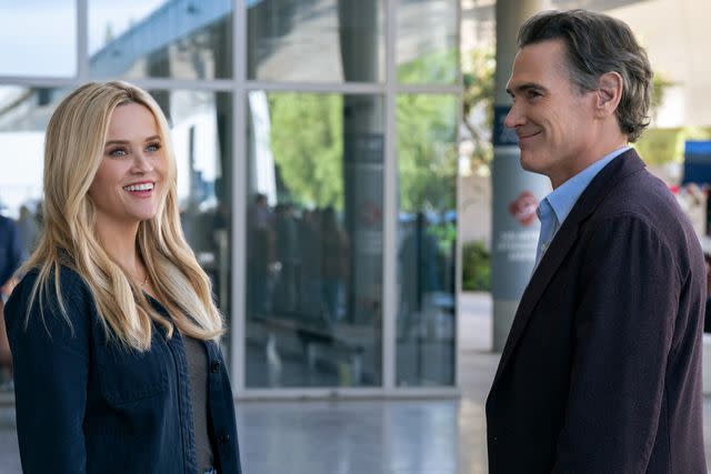 <p>Courtesy of Apple TV+</p> Reese Witherspoon and Billy Crudup on 'The Morning Show' Season 3