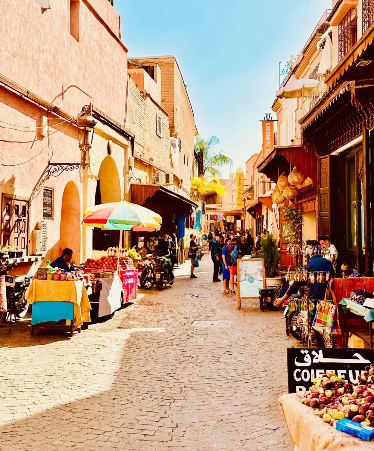 This street is within the busy city center of Marrakesh, a city that has a population of almost a million people. When Patti Zarling visited here, she was thrilled to buy some Moroccan yarn.