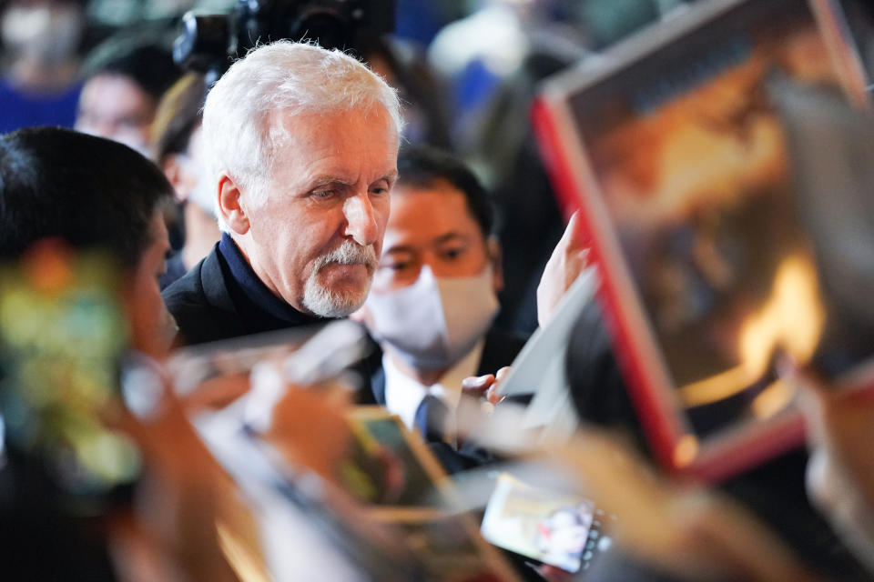 TOKYO, JAPAN – DECEMBER 10: James Cameron greets fans during the “Avatar: The Way of Water” Japan Premiere at TOHO Cinemas Hibiya on December 10, 2022 in Tokyo, Japan. (Photo by Christopher Jue/Getty Images for Disney)
