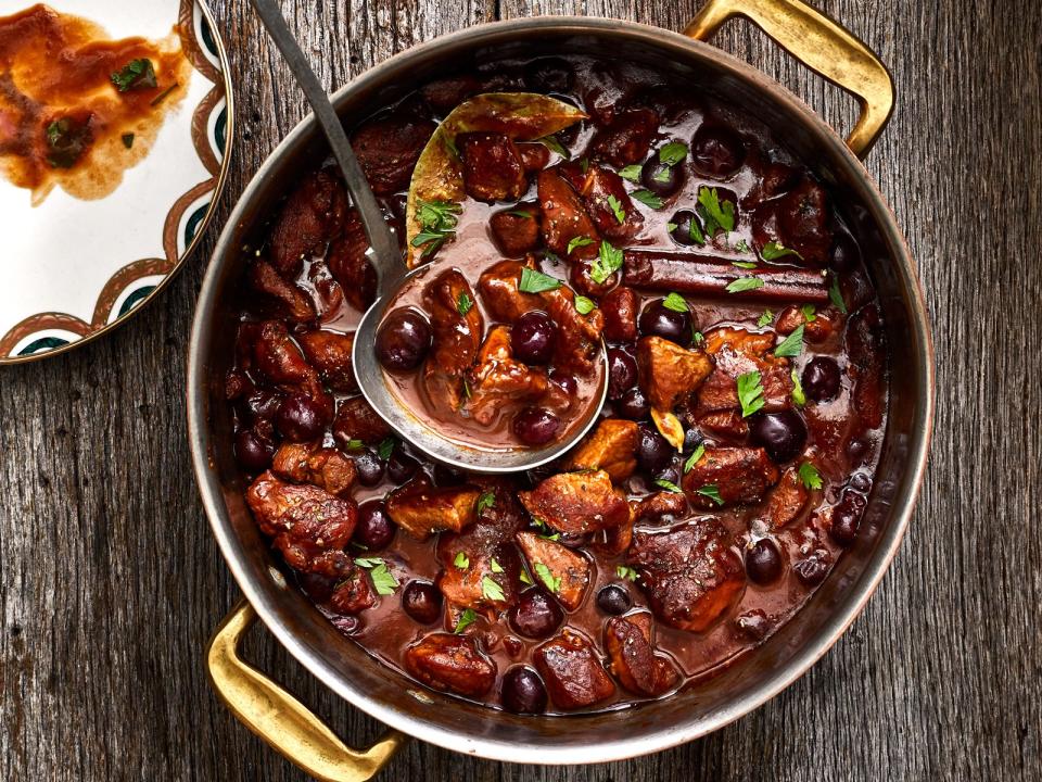 Oven-Braised Veal Stew with Black Pepper and Cherries