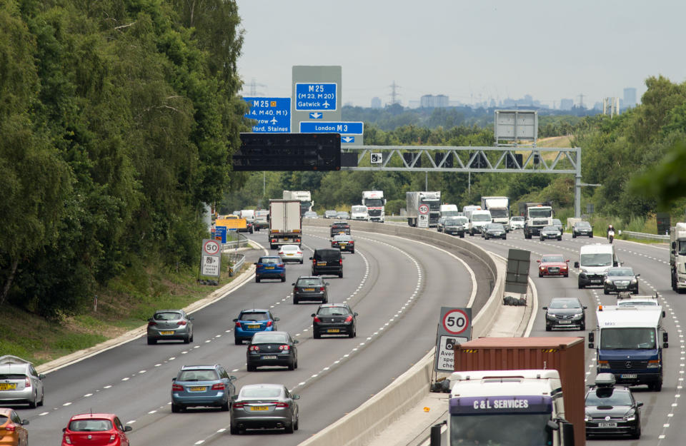 File photo dated 04/07/17 of vehicles on the M3 smart motorway near Longcross, Surrey. Motorists who drive in closed lanes on smart motorways will soon be liable for an automatic ??100 fine and three penalty points.