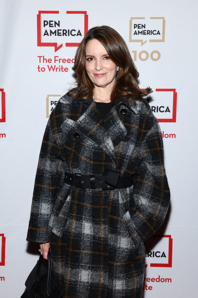 Tina in a plaid coat