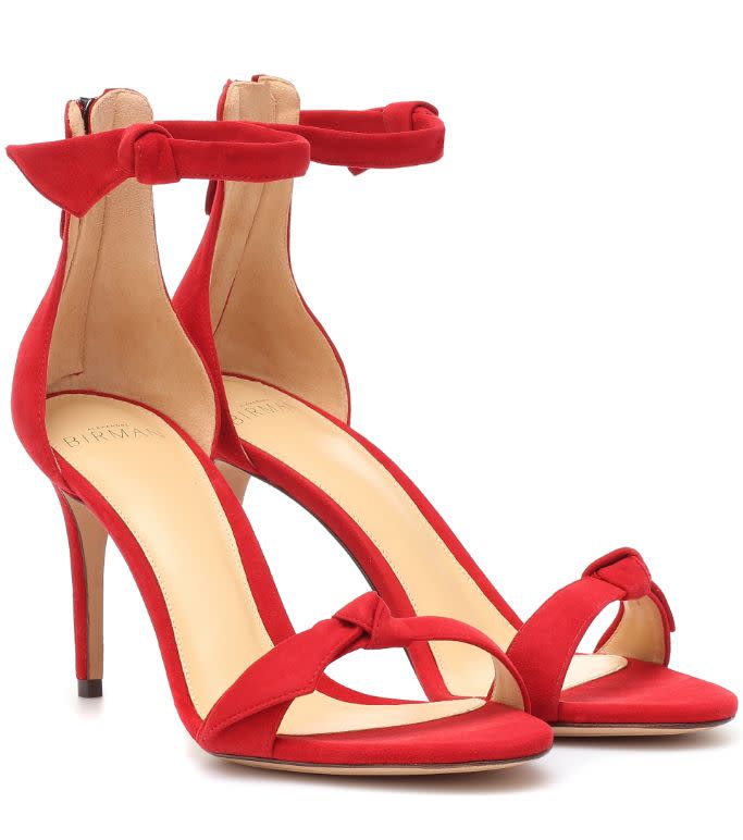 alexandre birman, alexandre birman sandals, women's sandals, red sandals, suede heels, red heels, eva chen