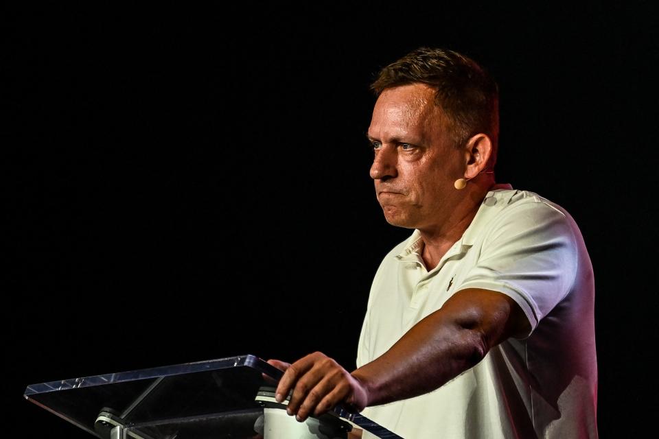 Co-founder of PayPal, Palantir Technologies, and Founders Fund, Peter Thiel speaks at the Bitcoin 2022 Conference at Miami Beach Convention Center in Miami Beach, Florida on April 7, 2022. - The Bitcoin 2022 Conference is a four day event from April 6-9, with over 30,000 people expected to attend in-person and over 7 million live stream viewers worldwide. (Photo by CHANDAN KHANNA / AFP) (Photo by CHANDAN KHANNA/AFP via Getty Images)