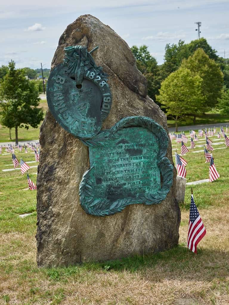 A monument cut from a three-metre-tall block of Rhode Island granite at Bannister's gravesite.