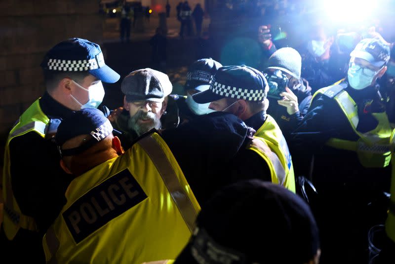 Protestors from the Million Mask March and anti lockdown protesters demonstrate in London