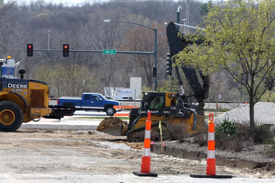 Crews begin the reconstruction of Fifth Street near 20th Avenue Wednesday, April 10, 2024 in Coralville, Iowa. The multi-year project, spanning from 12th to 20th avenue, is expected to cost $5 million.