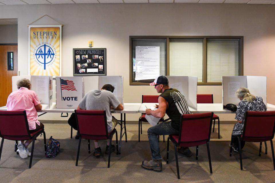 Citizens vote in the state-wide primary election on Tuesday, June 7, 2022, at Peace Lutheran Church in Sioux Falls.