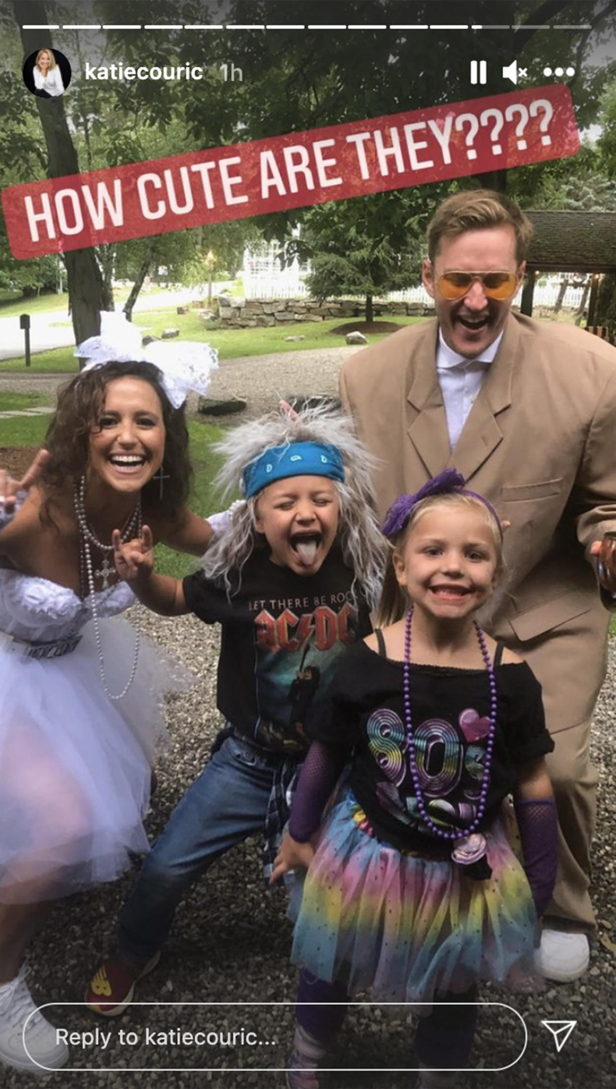 Couric's daughter, Ellie Monahan and her groom-to-be, Mark Dobrosky, posed with costumed kids at the party, which took place during their wedding weekend. (katiecouric/Instagram)