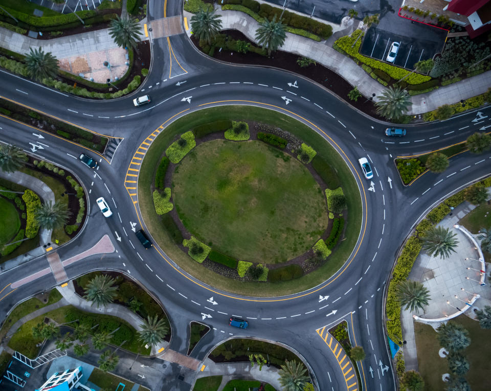 A roundabout pictured in Clearwater, Florida.