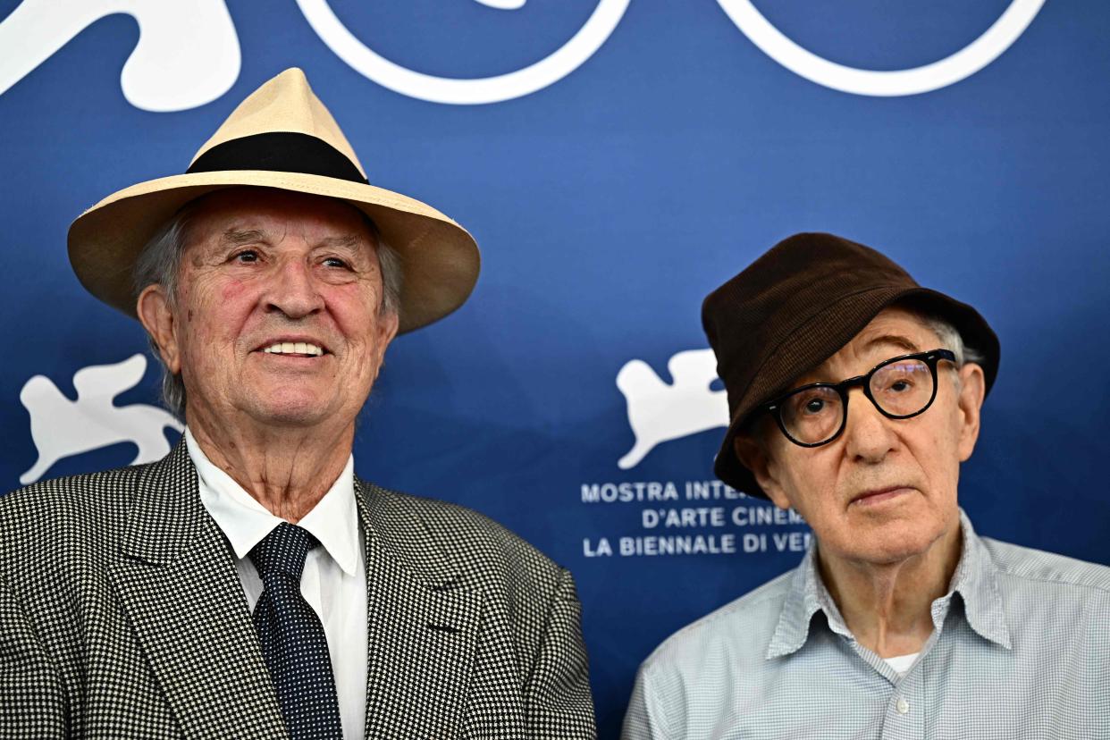 Cinematographer Vittorio Storaro and director Woody Allen pose during the photocall of the movie "Coup de Chance," presented out of competition at the 80th Venice Film Festival on September 4, 2023.